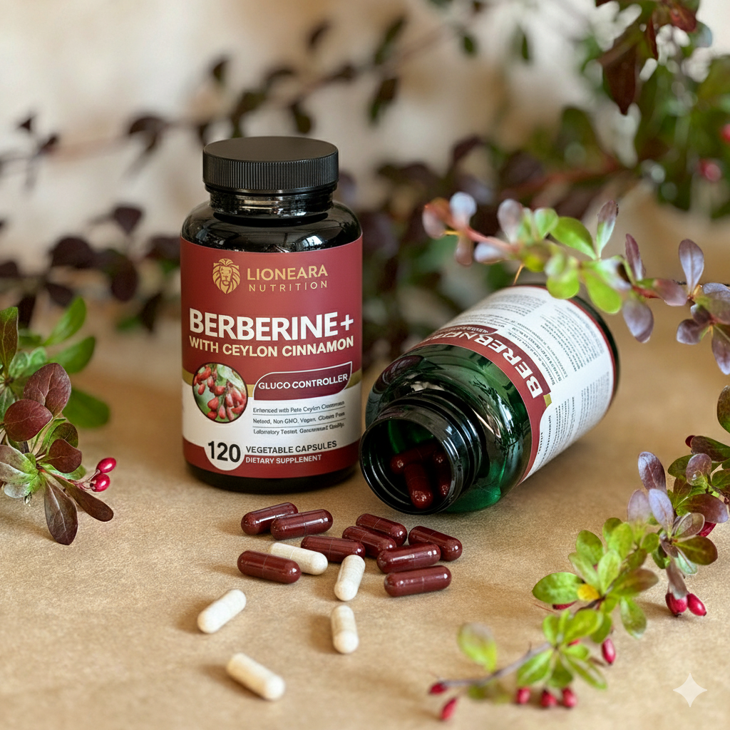 Berberine with Ceylon Cinnamon Capsules - Cardiovascular and Digestive Health, Supports Immune System, Antioxidant Lioneara